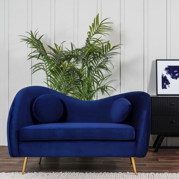 SOFÁ 2 PLAZAS BEAN TERCIOPELO 150 CM AZUL CON COJINES