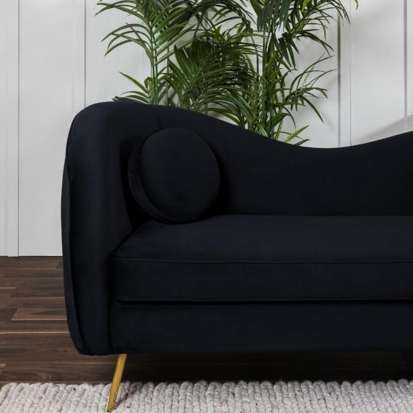 SOFÁ 3 PLAZAS BEAN TERCIOPELO 190 CM NEGRO CON COJINES