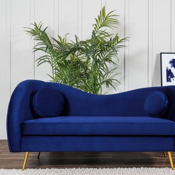 SOFÁ 3 PLAZAS BEAN RESPALDO EN S TERCIOPELO 190 X 87 X 91 CM AZUL CON COJINES