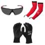 MILWAUKEE COMBO DE SEGURIDAD PARA EL TRABAJO, MANGAS PROTECTORAS, LENTES Y GUANTES.