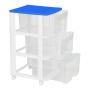 CAJONERA DE PLÁSTICO BLANCO Y AZUL 3 CAJONES CON RUEDAS