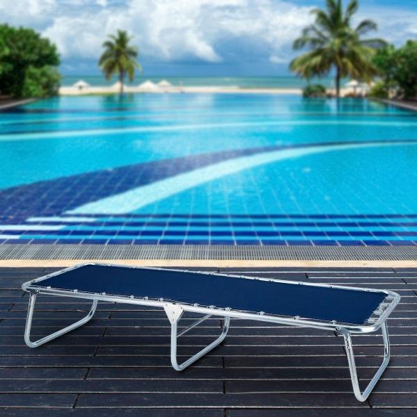 CAMA PLEGABLE INDIVIDUAL DE ACERO Y LONA AZUL CON ARMADO FÁCIL MODERNO 110 KG