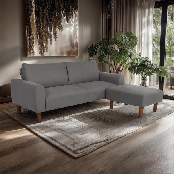 SOFÁ CAMA LEONORA CAMA TELA PLIANA 204 CM GRIS CON TABURETE