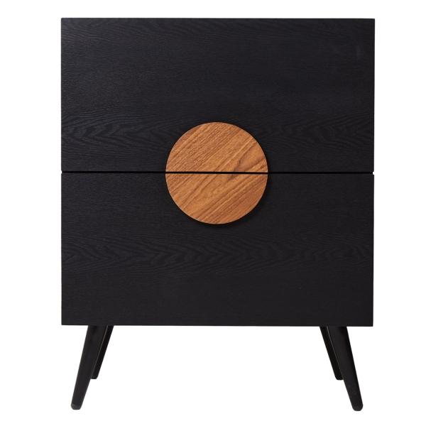 BURÓ DE MADERA MDF NEGRO CON 2 CAJONES ESTILO MID CENTURY ALMACENAMIENTO FUNCIONAL