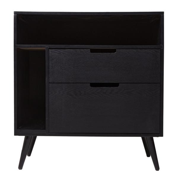 BURÓ DE MADERA MDF NEGRO 2 CAJONES ESTILO MODERNO ALMACENAMIENTO FUNCIONAL