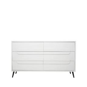 CAJONERA CÓMODA MDF BLANCO Y NEGRO 6 CAJONES MID CENTURY CON PATAS DE METAL