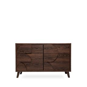 CAJONERA CÓMODA MDF NOGAL OSCURO 6 CAJONES PARA RECÁMARA ESTILO MID CENTURY