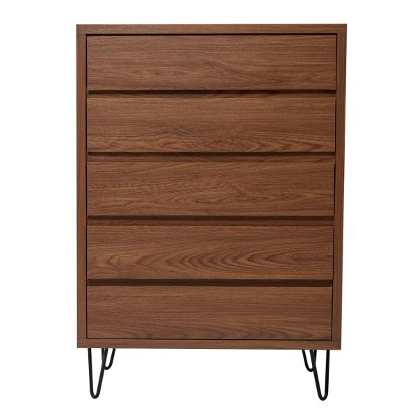 CAJONERA CÓMODA MDF NOGAL Y NEGRO 5 CAJONES PARA RECÁMARA ESTILO INDUSTRIAL
