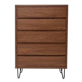 CAJONERA CÓMODA MDF NOGAL Y NEGRO 5 CAJONES PARA RECÁMARA ESTILO INDUSTRIAL