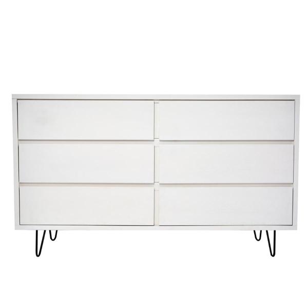 CAJONERA CÓMODA MDF Y METAL BLANCO Y NEGRO 6 CAJONES PARA RECÁMARA INDUSTRIAL