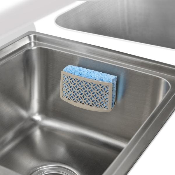 SOPORTE DE ESPONJA MOSAIC DE PLÁSTICO GRIS CON VENTOSA