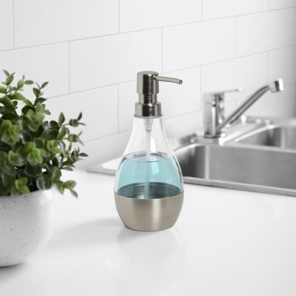 DISPENSADOR DE JABÓN LÍQUIDO ACERO INOXIDABLE Y ACRÍLICO RECARGABLE GRIS