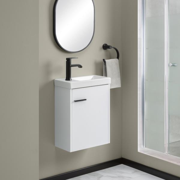 MUEBLE PARA BAÑO FLOTANTE CADIZ 18" BLANCO PVC CON LAVABO Y ESPEJO