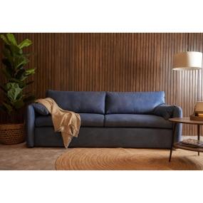 SOFÁ 3 PLAZAS LÍNEA COSMO TELA PREMIUM 220 CM AZUL CON ALMOHADONES