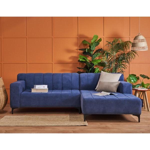 SALA ESQUINERA SOFÁ SECCIONAL FOLDESQDER DERECHO TELA 140 X 165 CM AZUL CON COJINES