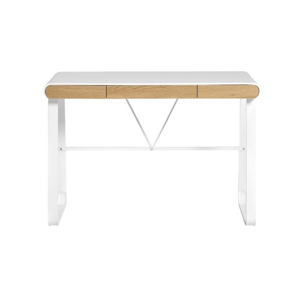 Escritorio Rectangular Blanco con Esquinas Ovaladas y 3 Cajones. Estructura Metálica y Madera MDF