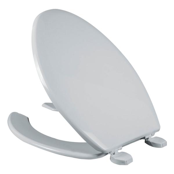 ASIENTO PARA BAÑO ALARGADO PLÁSTICO BLANCO BISAGRAS AJUSTABLES ACABADO BRILLANTE
