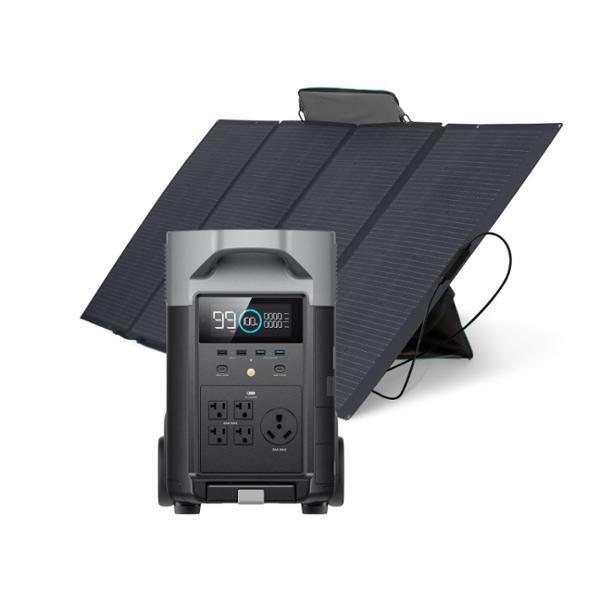 COMBO GENERADOR ELÉCTRICO SOLAR PORTÁTIL 2400W/3600WH + PANEL SOLAR PLEGABLE 400W HOGAR/CAMPING