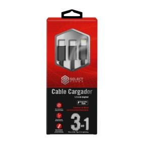 CABLE CARGADOR 3 EN 1 USB A MICRO USB, TIPO C Y LIGHTNING 3IN1SP