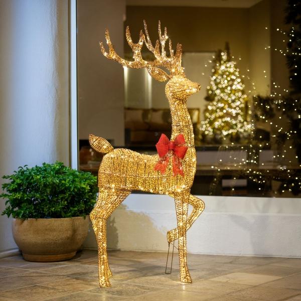 FIGURA NAVIDEÑA RENO CON LUZ LED DORADO 190 CM