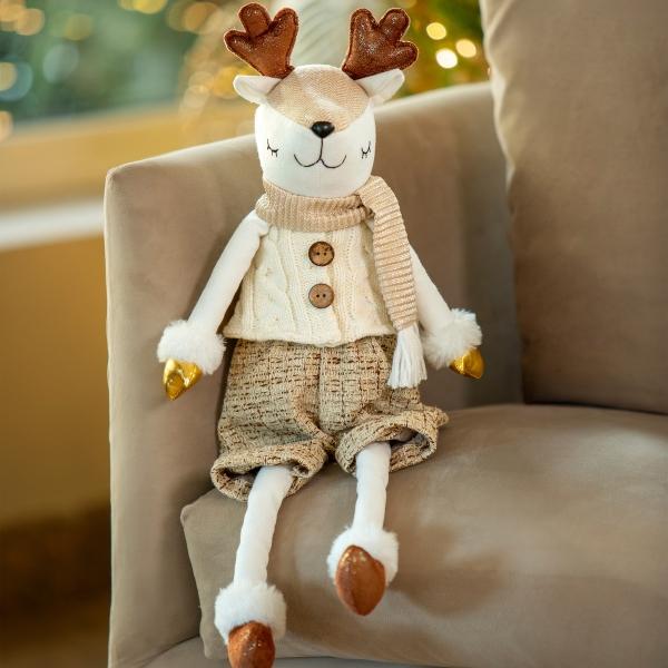 PELUCHE NAVIDEÑO RENO DORADO POLIÉSTER 55 CM