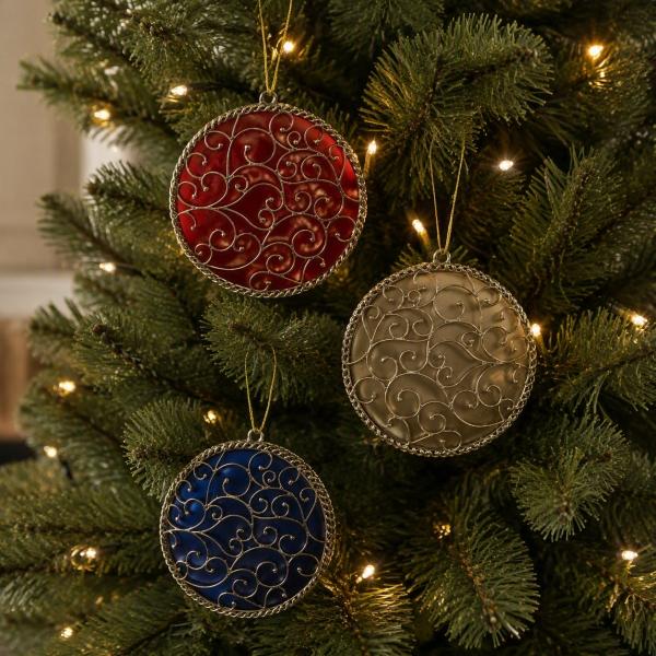 COLGANTE NAVIDEÑO FLAT 1 PIEZA 10 CM 3 COLORES DIFERENTES BRILLANTES