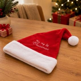 GORRO NAVIDEÑO INFANTIL MI PRIMERA NAVIDAD DE POLIÉSTER ROJO 24 CM