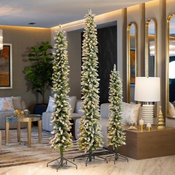 SET ÁRBOLES DE NAVIDAD MAPLE WOODS NEVADOS CON LUCES LED DIFERENTES TAMAÑOS