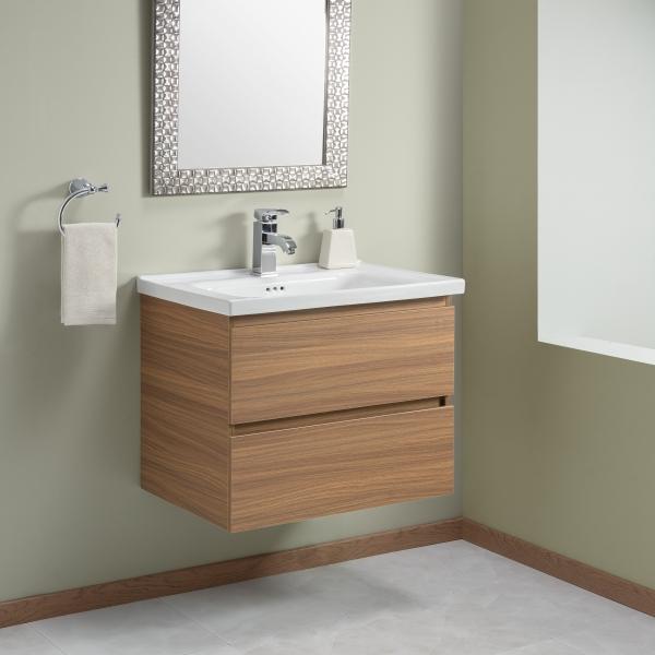 MUEBLE PARA BAÑO FLOTANTE MOSSET 24" CAFÉ MADERA CONTRACHAPADA CON LAVABO