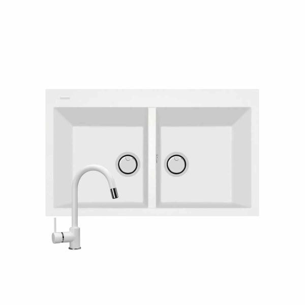 TARJA 2 TINAS CUARZO SOBREPONER O BAJO CUBIERTA 86 X 51 CM ANTIBACTERIAL
