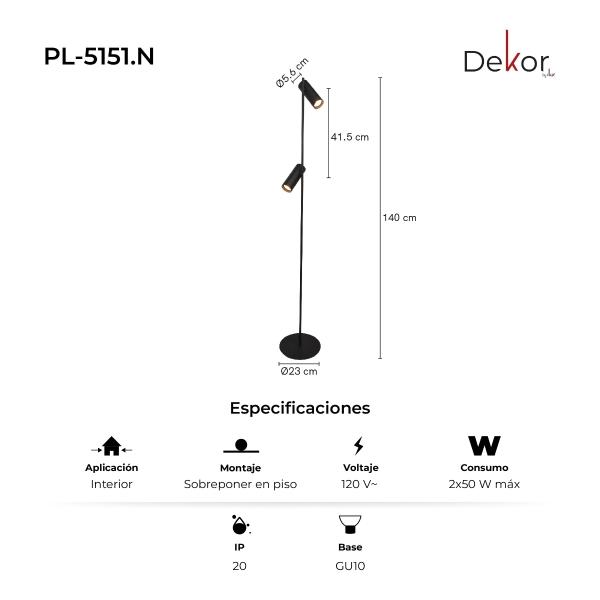 LÁMPARA DE PISO LED MODERNA, PARA SALA, RECAMARA, OPERA FOCOS GU10 (NO INCLUIDAS) COLOR NEGRO