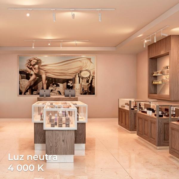 ILUMINACIÓN DE RIEL LED, 2 MTS, 3 LUCES, LUZ NEUTRA 4000K, CABEZAL GIRATORIO, ATENUABLE, COLOR BCO