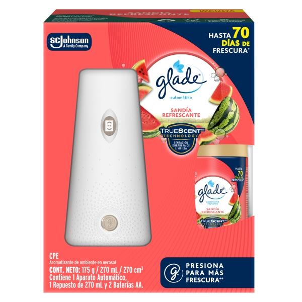 AROMATIZANTE AUTOMÁTICO GLADE CON RESPUESTO AROMA SANDIA REFRESCANTE DE 270 ML