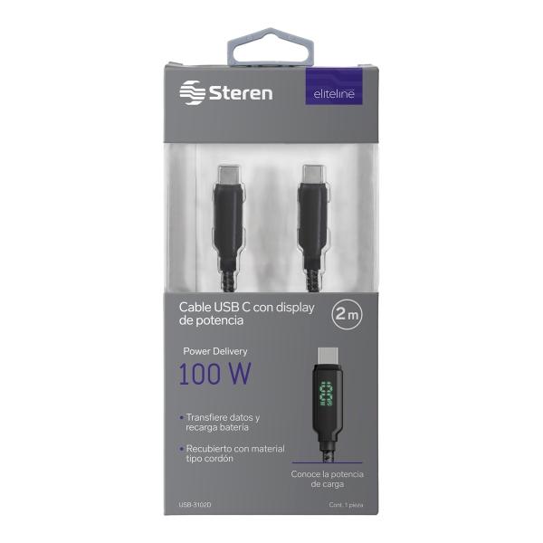 CABLE USB C DE 2 M 100 W CON DISPLAY QUE MUESTRA LA POTENCIA DE CARGA