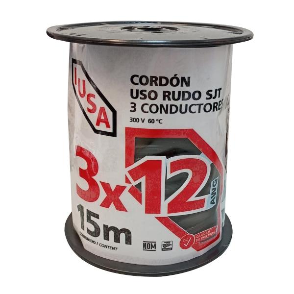 CABLE ELÉCTRICO USO RUDO SJT CALIBRE 12 AWG NEGRO 15M