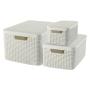 SET 3 CAJAS ORGANIZADORAS SÓLIDAS 6, 18 Y 39 L PLÁSTICO TAPA BLANCO OSTIÓN TIPO RATAN