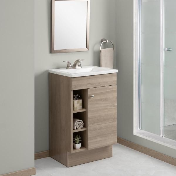 MUEBLE PARA BAÑO A PISO CELLAN 18" OLMO CLARO EN MELAMINA CON LAVABO COLOR BLANCO