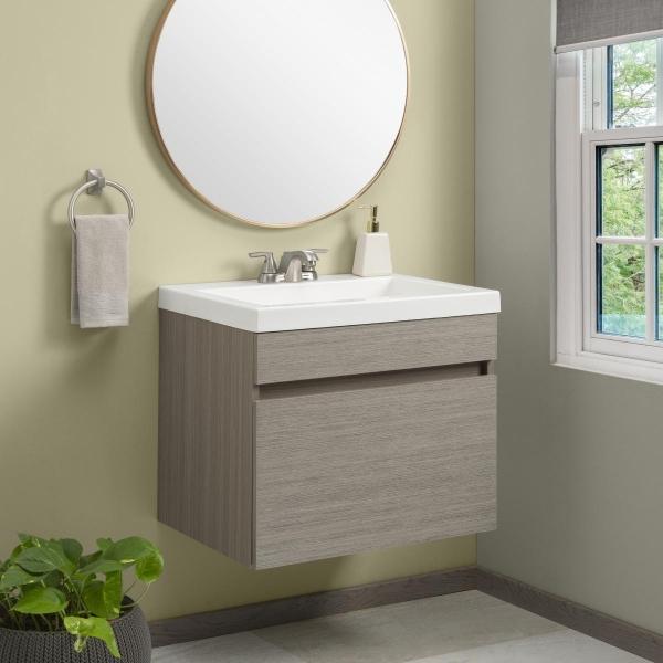 MUEBLE PARA BAÑO DE EMPOTRAR VERNAI 24" ROBLE GRIS EN MELAMINA CON LAVABO COLOR BLANCO