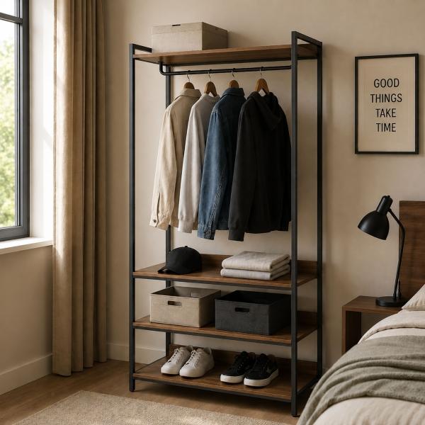 CLÓSET METAL Y AGLOMERADO RACK 200 X 100 X 48 CM CAFÉ CON 3 NIVELES