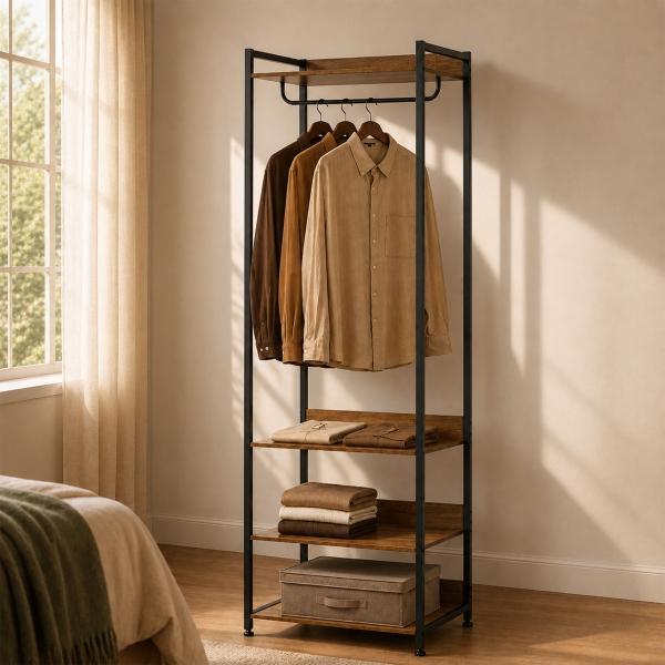 CLÓSET AGLOMERADO DE MADERA Y METAL DE 3 NIVELES 200 X 60 X 48 CM CAFÉ CON RACK