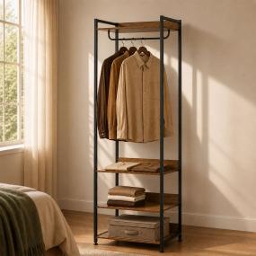 CLÓSET AGLOMERADO DE MADERA Y METAL DE 3 NIVELES 200 X 60 X 48 CM CAFÉ CON RACK