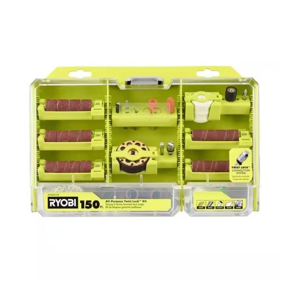 KIT MULTIUSOS TWIST LOCK DE 150 PIEZAS PARA HERRAMIENTA ROTATIVA (MADERA, METAL Y PLÁSTICO)