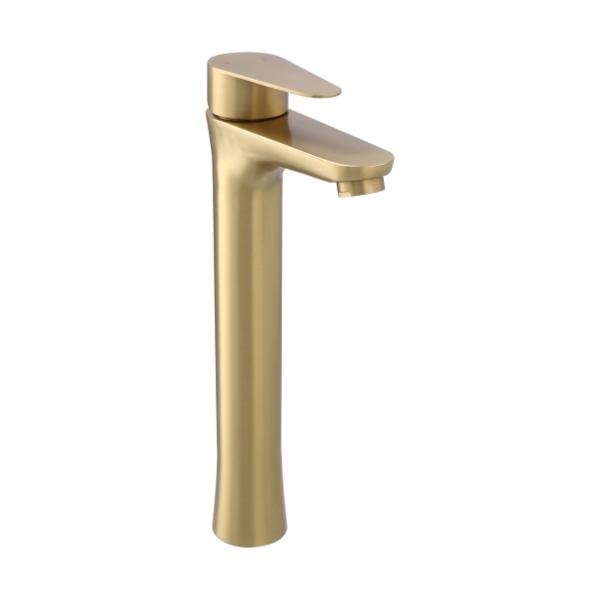 LLAVE PARA LAVABO MONOMANDO DORADO PARA OVALÍN CUELLO ALTO