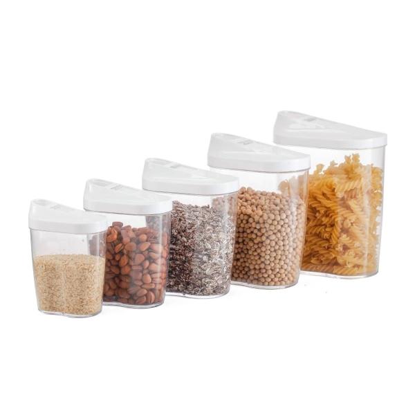 CONTENEDORES CON DISPENSADOR 0.3 A 1.5 L 5 PIEZAS DE PLÁSTICO TRANSPARENTE