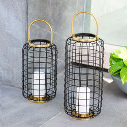 LINTERNA JARDÍN 50 CM METALICA NEGA / DORADA