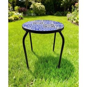 MESA LATERAL DE JARDÍN 42.5 CM METAL AZUL/BLANCO