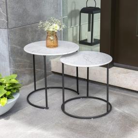 MESA DE JARDÍN LATERAL TIPO MÁRMOL BLANCO 2 PIEZAS