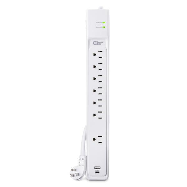 MULTICONTACTO SUPRESOR DE PICOS DE 1.83 M CON 7 CONTACTOS, 1 USB-A Y 1 USB-C COLOR BLANCO