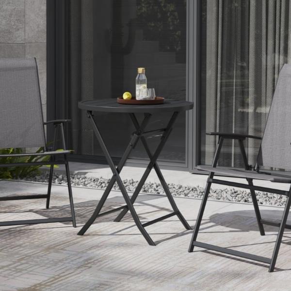 MESA REDONDA PLEGABLE SLATS ACERO NEGRA