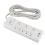 MULTICONTACTO SUPRESOR DE PICOS CON CABLE TRENZADO DE 3.6 M, 8 CONTACTOS, 1 USB-A Y 2 USB-C, BLANCO